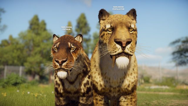Two rendered prehistoric cats demonstrating a fur shader, slide 3 of 3