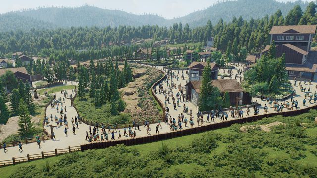A crowd of park visitors moving through a scene, slide 2 of 3