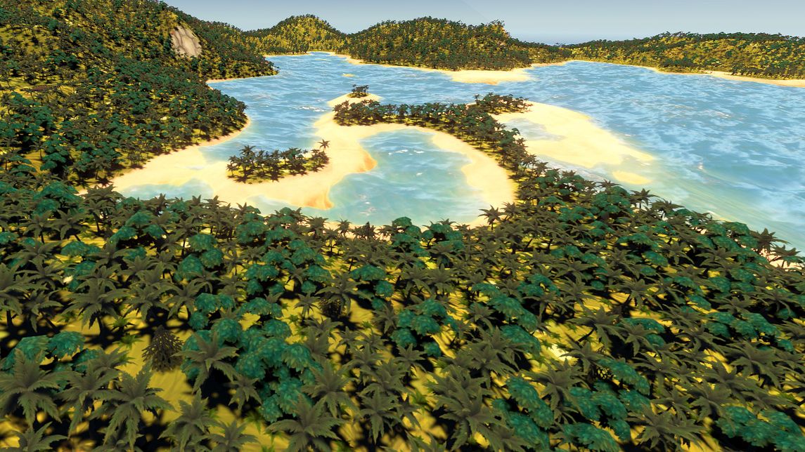A broad streamed landscape with terrain and vegetation